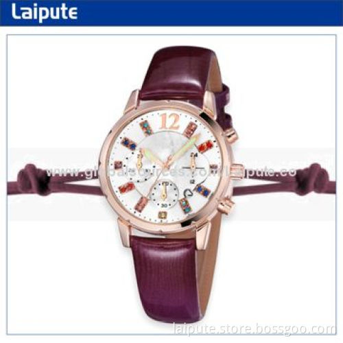 Automatic women wristwatch with genuine leather band